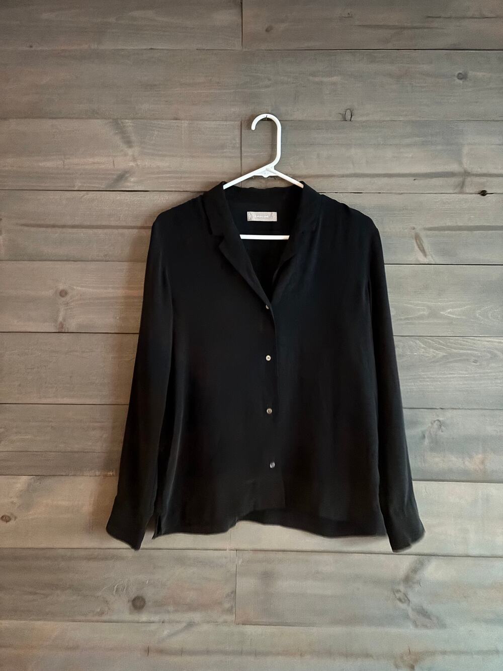 EVERLANE | Navy Silk Long Sleeve Top 6 Sustainable Luxury Minimal Capsule